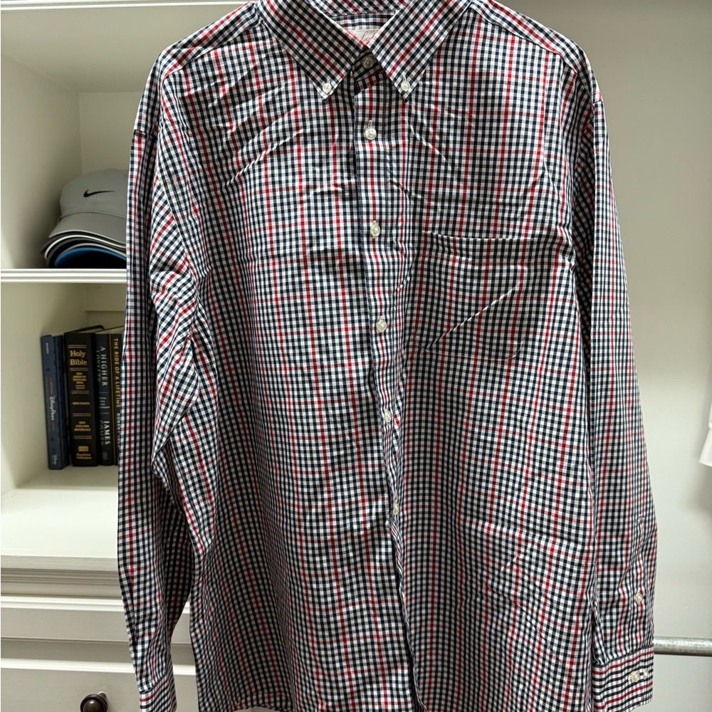 Roundtree & Yorke Men's Plaid Dress Shirt - Red, Black, White